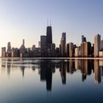 City Architecture - Stunning view of Chicago skyline reflecting on c #11060212