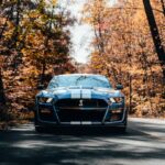 Luxury Cars - Front view of a blue Ford Mustang Shelby on a fo #14270757