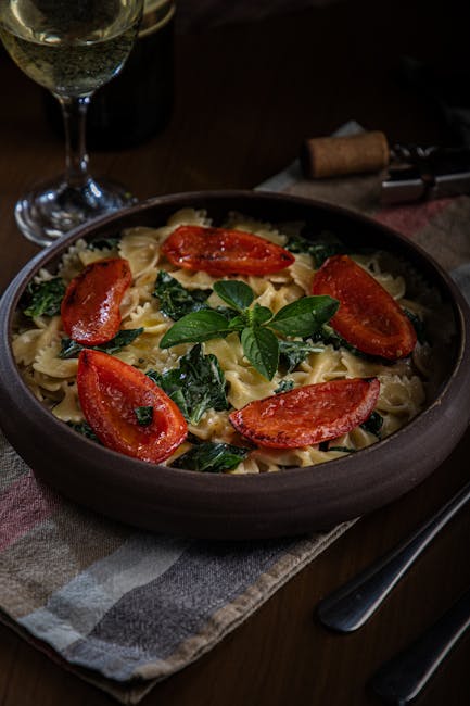 Food Aesthetics - Delicious bowtie pasta with grilled tomatoes, ba #15352329