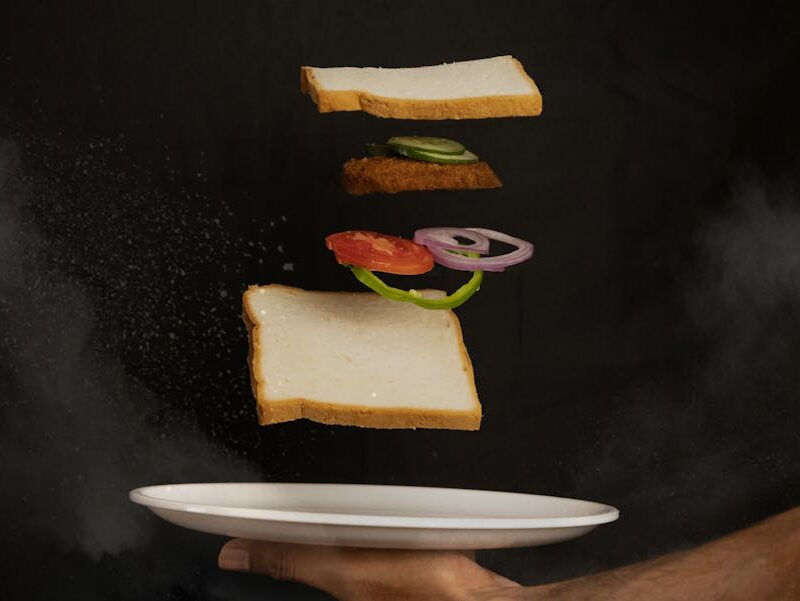 Food Aesthetics - Creative composition of a sandwich with floating #15574900