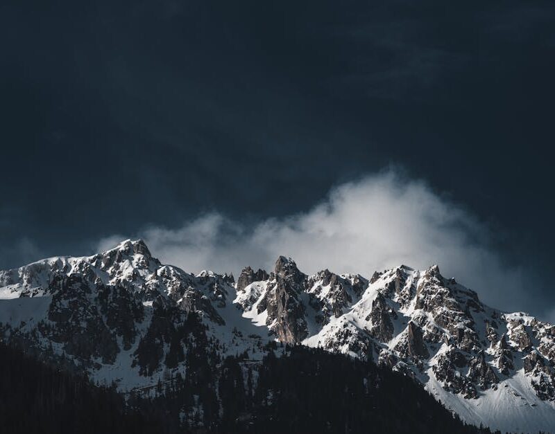 Mountain Landscapes - Stunning snowy mountain peaks under a dramatic d #16530781