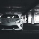 Luxury Cars - White sports car showcased in a dimly lit urban  #17793011