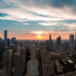 City Architecture - Stunning aerial view of Chicago skyline at sunse #29560598
