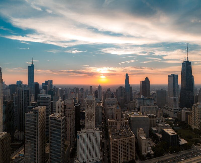 City Architecture - Stunning aerial view of Chicago skyline at sunse #29560598