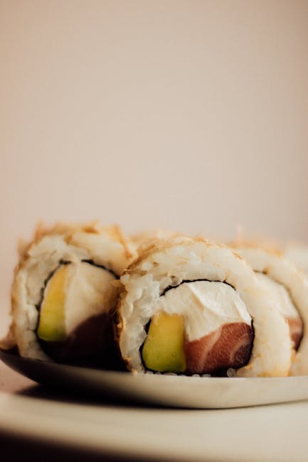 Food Aesthetics - Delicious sushi rolls with avocado and cream che #34303205