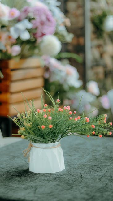 Flowers & Plants - Charming floral bouquet in a white vase with sof #35122595