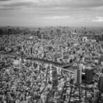 City Architecture - Monochrome aerial shot capturing Tokyo's sprawli #35344916
