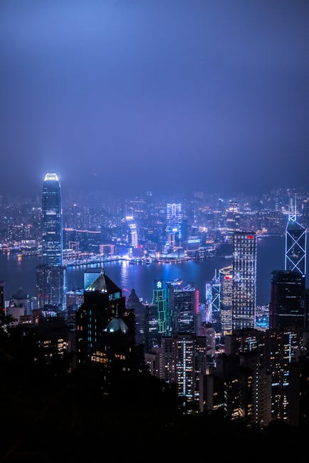City Architecture - Stunning view of Hong Kong's illuminated skyscra #7671855